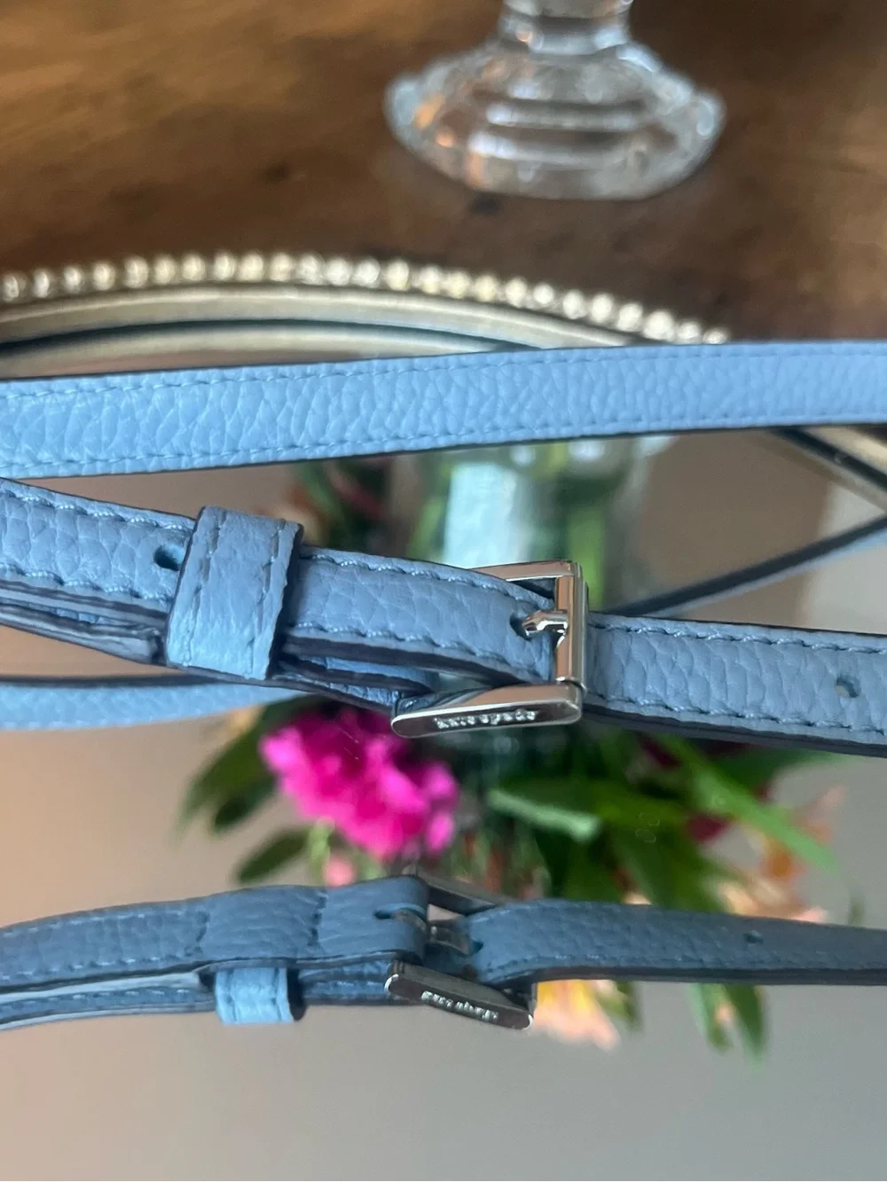 Kate Spade Polly Pebbled Leather Crossbody Bag Powder Blue Silver Hardware